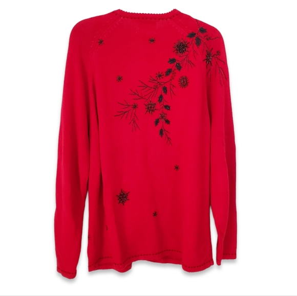 Stitches In Time QVC Beaded Red Cardigan Sweater Size M - Picture 2 of 7